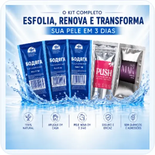 Kit com 3 Peelings de Algas, Calmante Pós e Protetor Solar em Pó